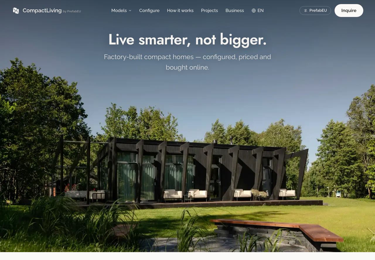 Compact Living website shown on desktop