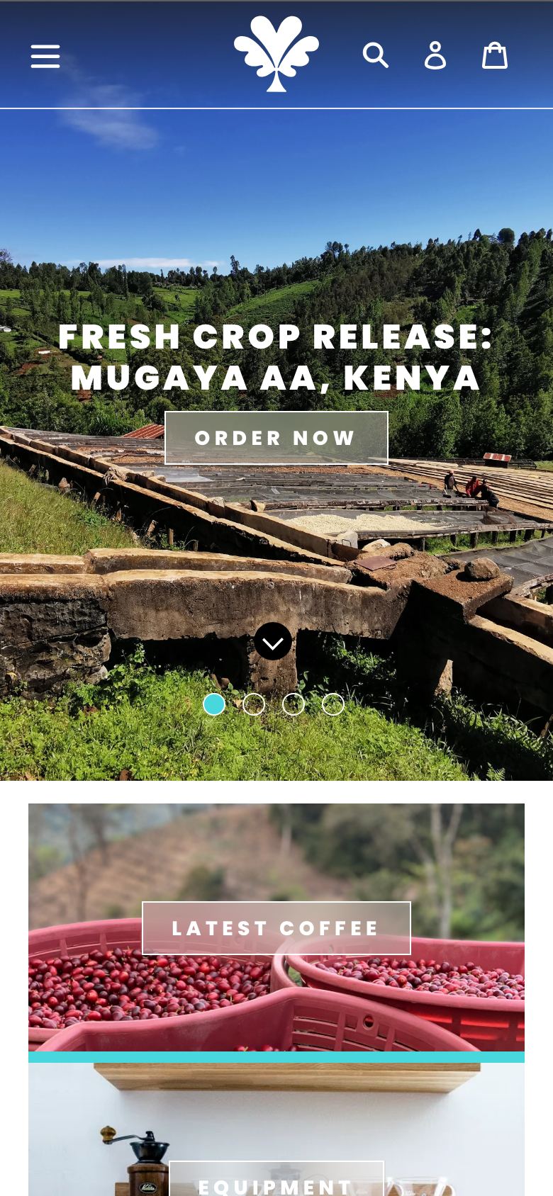 Drop Coffee website shown at a 390-pixel mobile viewport