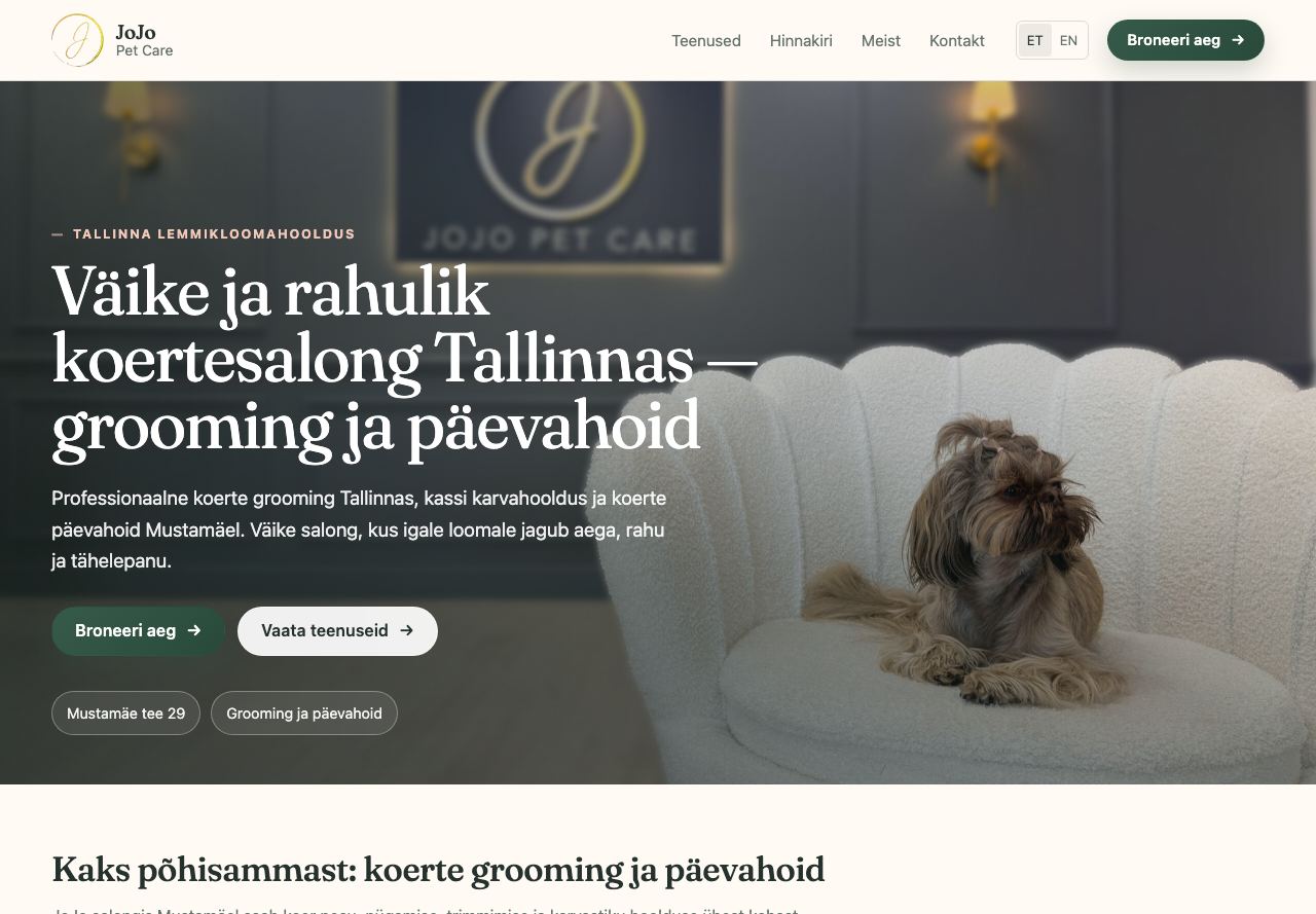 JoJo Pet Care website