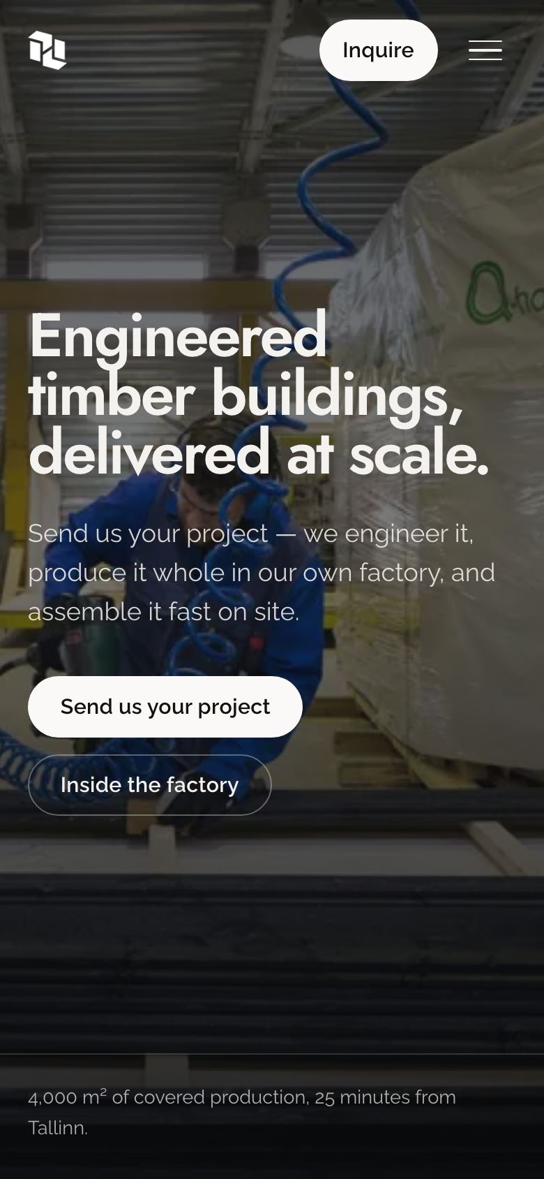 PrefabEU website shown at a 390-pixel mobile viewport